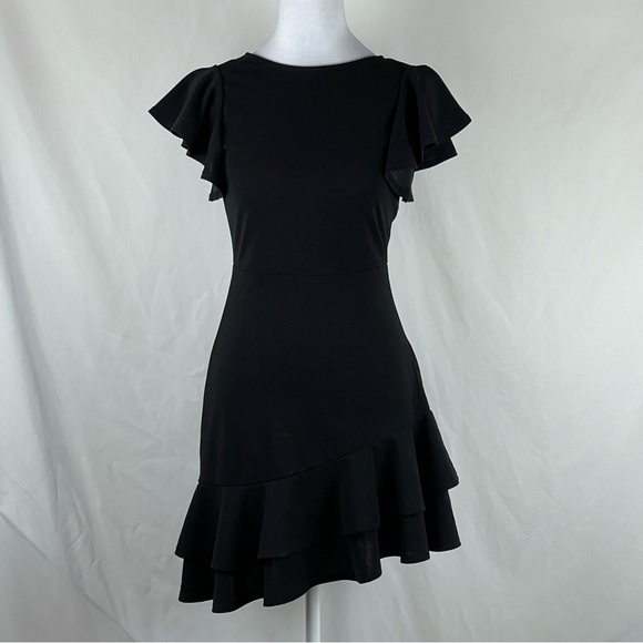 Floerns Black Asymmetrical Ruffles Mini Dress NWT Size XS - Picture 2 of 14